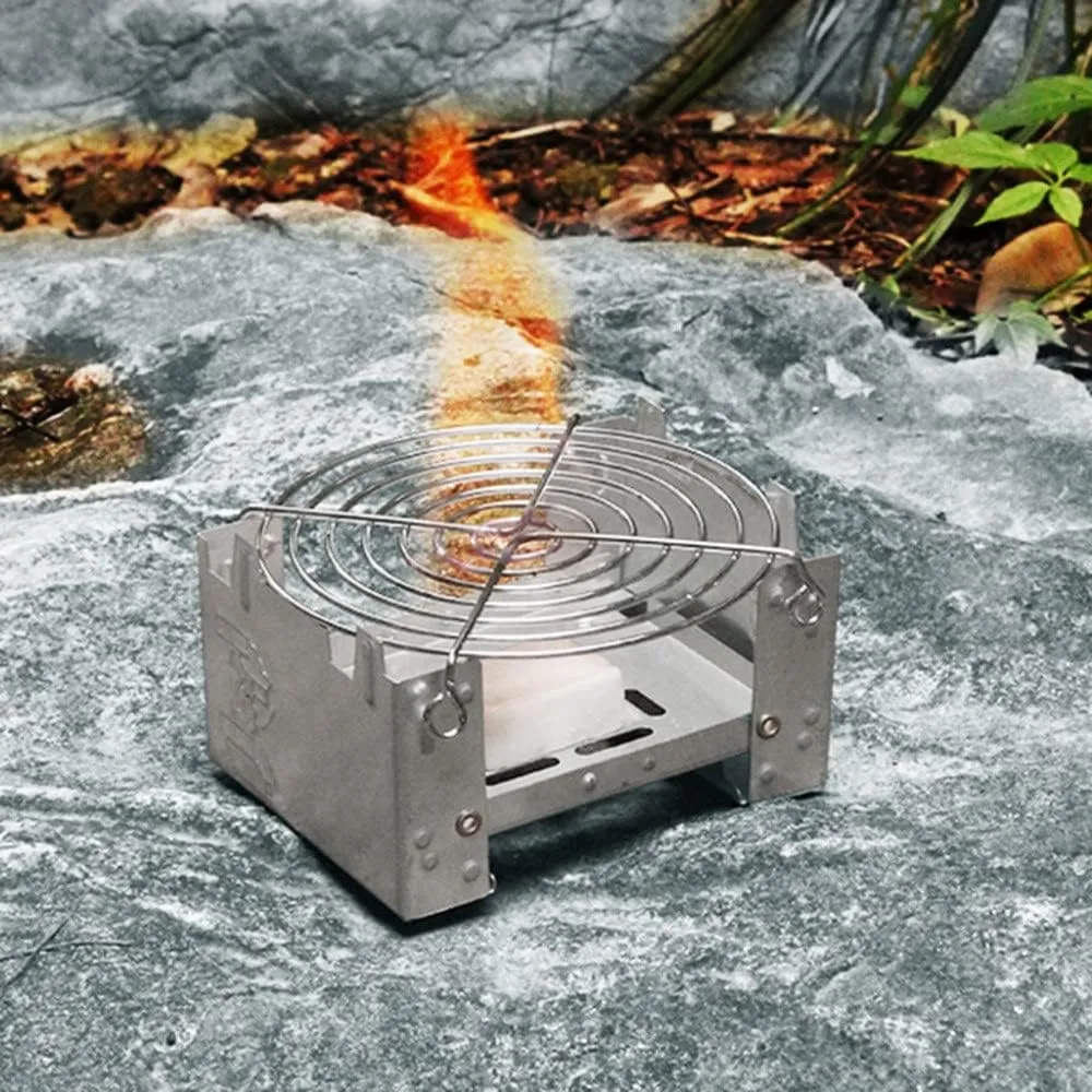 Steel Folding Stove Burner Pocket Stove W/Stand Rack for Outdoor BBQ Picnic Camping
