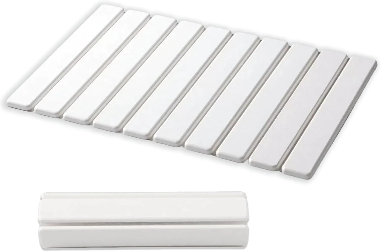 Stone Bath Mat Foldable, Quick Dry Stone Drying Mats for Bathroom, Super Absorbent Rollable Bathtub Mat, Large Diatomaceous Earth Dish Drying Mats for Kitchen Counter, 24 x 16in Bath Mat White