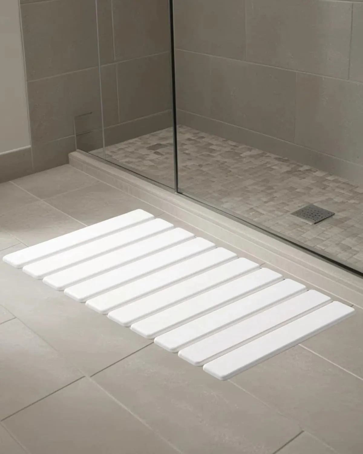 Stone Bath Mat Foldable, Quick Dry Stone Drying Mats for Bathroom, Super Absorbent Rollable Bathtub Mat, Large Diatomaceous Earth Dish Drying Mats for Kitchen Counter, 24 x 16in Bath Mat White