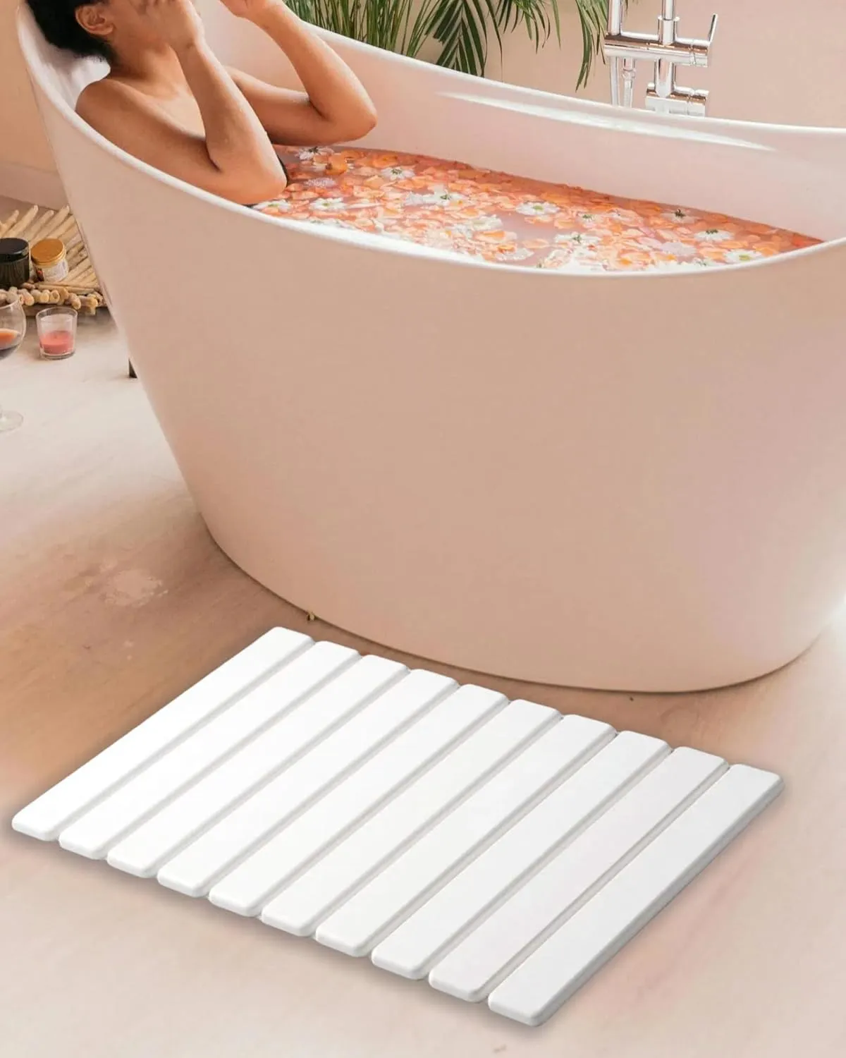 Stone Bath Mat Foldable, Quick Dry Stone Drying Mats for Bathroom, Super Absorbent Rollable Bathtub Mat, Large Diatomaceous Earth Dish Drying Mats for Kitchen Counter, 24 x 16in Bath Mat White