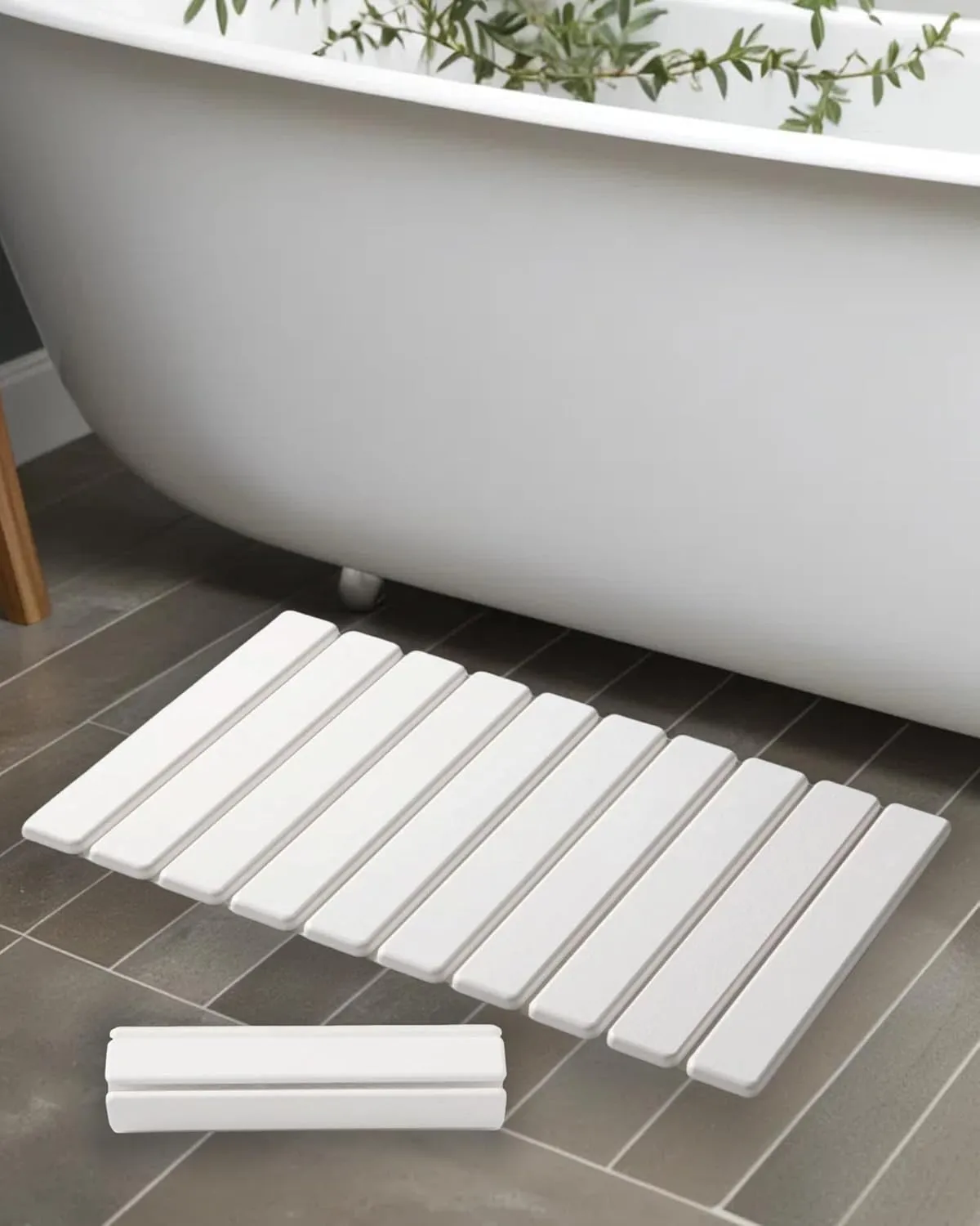Stone Bath Mat Foldable, Quick Dry Stone Drying Mats for Bathroom, Super Absorbent Rollable Bathtub Mat, Large Diatomaceous Earth Dish Drying Mats for Kitchen Counter, 24 x 16in Bath Mat White