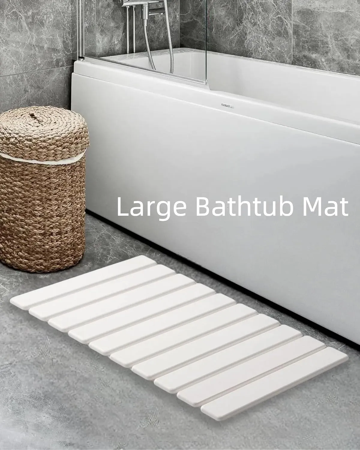 Stone Bath Mat Foldable, Quick Dry Stone Drying Mats for Bathroom, Super Absorbent Rollable Bathtub Mat, Large Diatomaceous Earth Dish Drying Mats for Kitchen Counter, 24 x 16in Bath Mat White