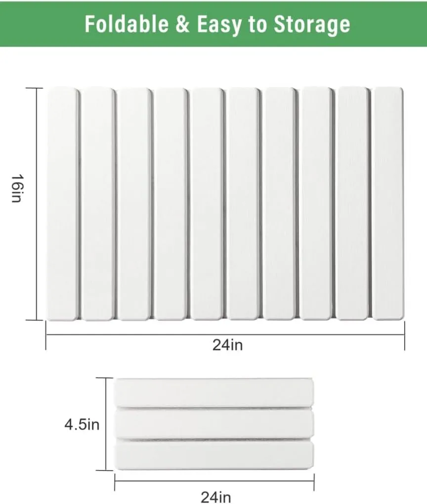 Stone Bath Mat Foldable, Quick Dry Stone Drying Mats for Bathroom, Super Absorbent Rollable Bathtub Mat, Large Diatomaceous Earth Dish Drying Mats for Kitchen Counter, 24 x 16in Bath Mat White