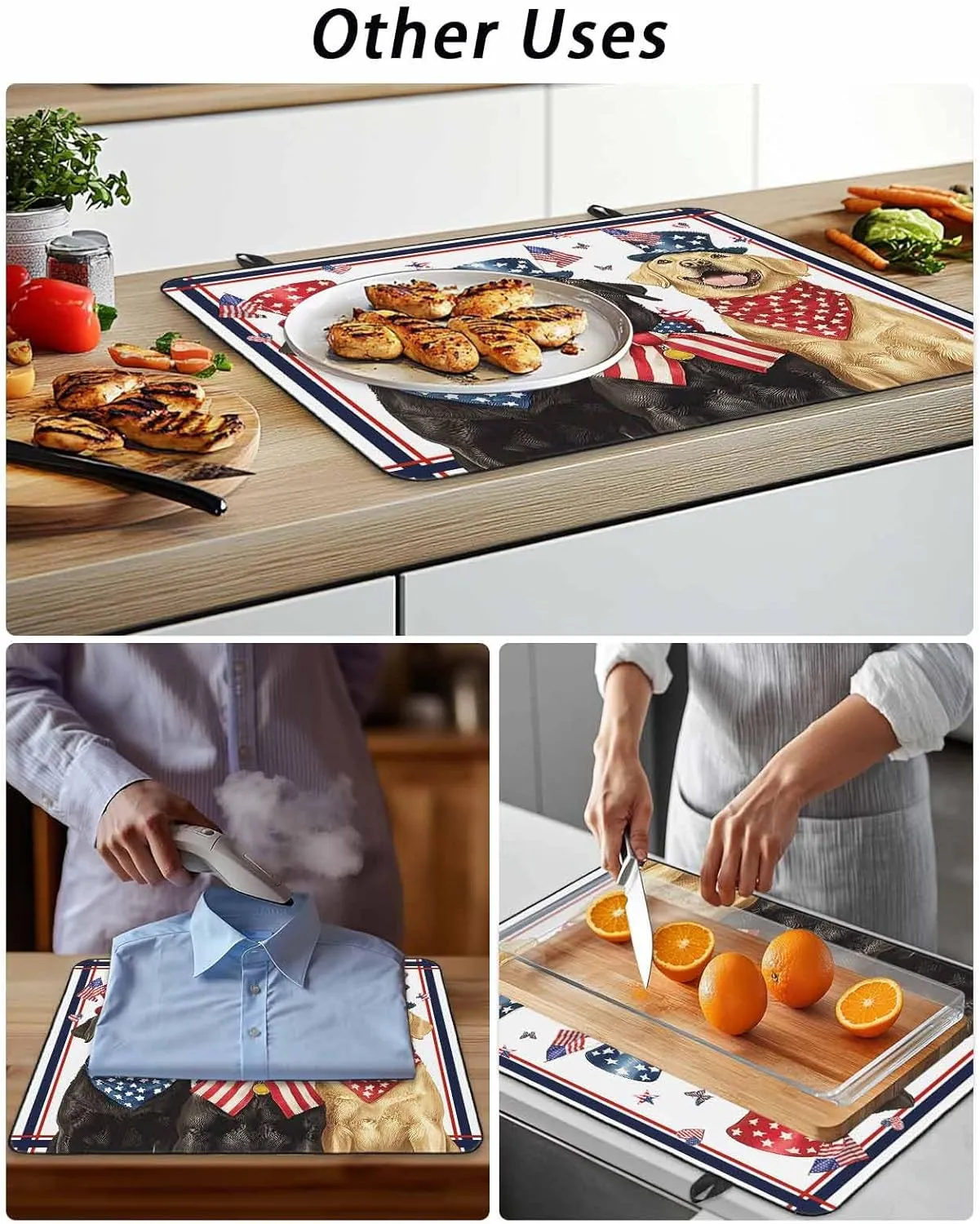 Stove Cover for Electric Cooktops 28.5"x20.5" Non-Slip Foldable Protector Independence Retro Day Dogs with Hat Animal Art Scratchproof Rubber Mat for All Electric Stove Models