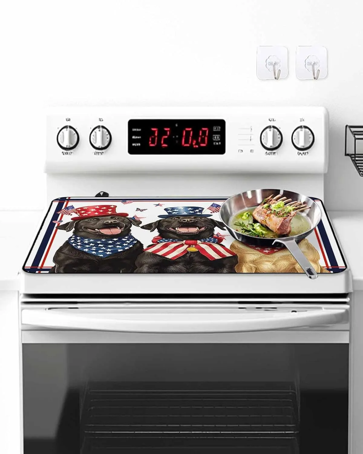 Stove Cover for Electric Cooktops 28.5"x20.5" Non-Slip Foldable Protector Independence Retro Day Dogs with Hat Animal Art Scratchproof Rubber Mat for All Electric Stove Models