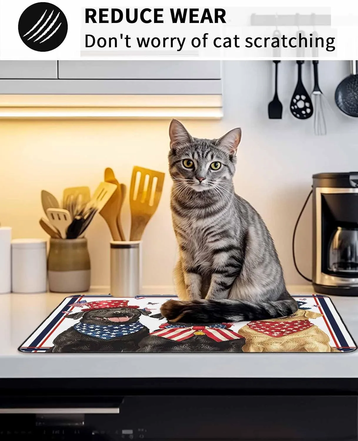 Stove Cover for Electric Cooktops 28.5"x20.5" Non-Slip Foldable Protector Independence Retro Day Dogs with Hat Animal Art Scratchproof Rubber Mat for All Electric Stove Models