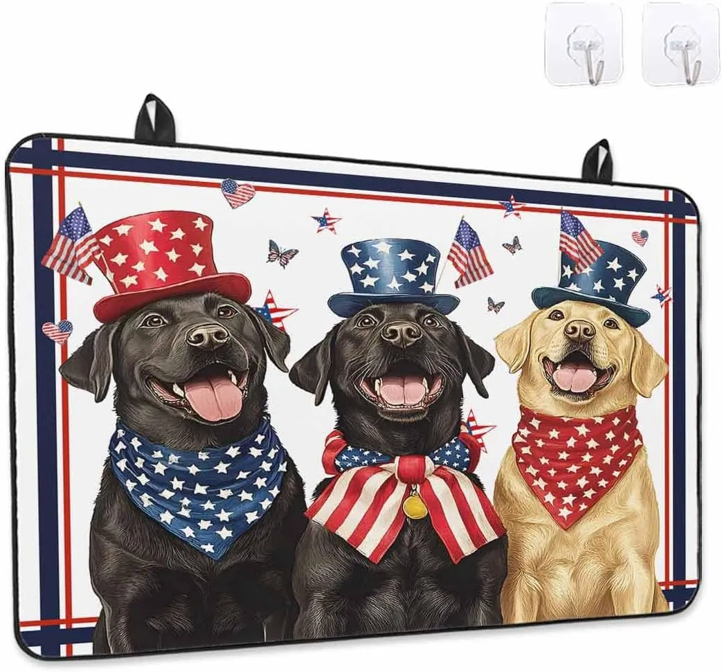 Stove Cover for Electric Cooktops 28.5"x20.5" Non-Slip Foldable Protector Independence Retro Day Dogs with Hat Animal Art Scratchproof Rubber Mat for All Electric Stove Models