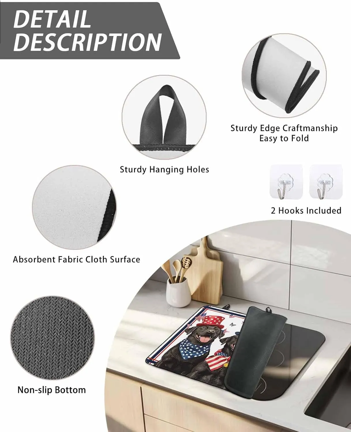 Stove Cover for Electric Cooktops 28.5"x20.5" Non-Slip Foldable Protector Independence Retro Day Dogs with Hat Animal Art Scratchproof Rubber Mat for All Electric Stove Models