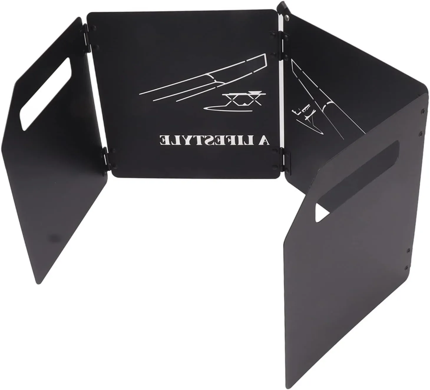 Stove Windscreen, Improve Combustion Efficiency Thicken Foldable Stove Windshield Riveted Structure with Handle for BBQ (Black)