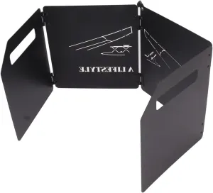 Stove Windscreen, Improve Combustion Efficiency Thicken Foldable Stove Windshield Riveted Structure with Handle for BBQ (Black)