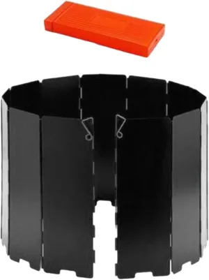 Stove Windscreen, Windshield Foldable 12 Plates with Storage Bag, Wind Protector, Wind Shade for Cooker Hiking Outdoor BBQ, Black