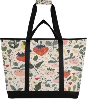 Strawberry Reusable Insulated Lunchbox Cooler Bag, Leakproof Kitchen Grocery Bag Collapsible Portable Cooler Tote Bag for Picnic, Camping, Office, Travel