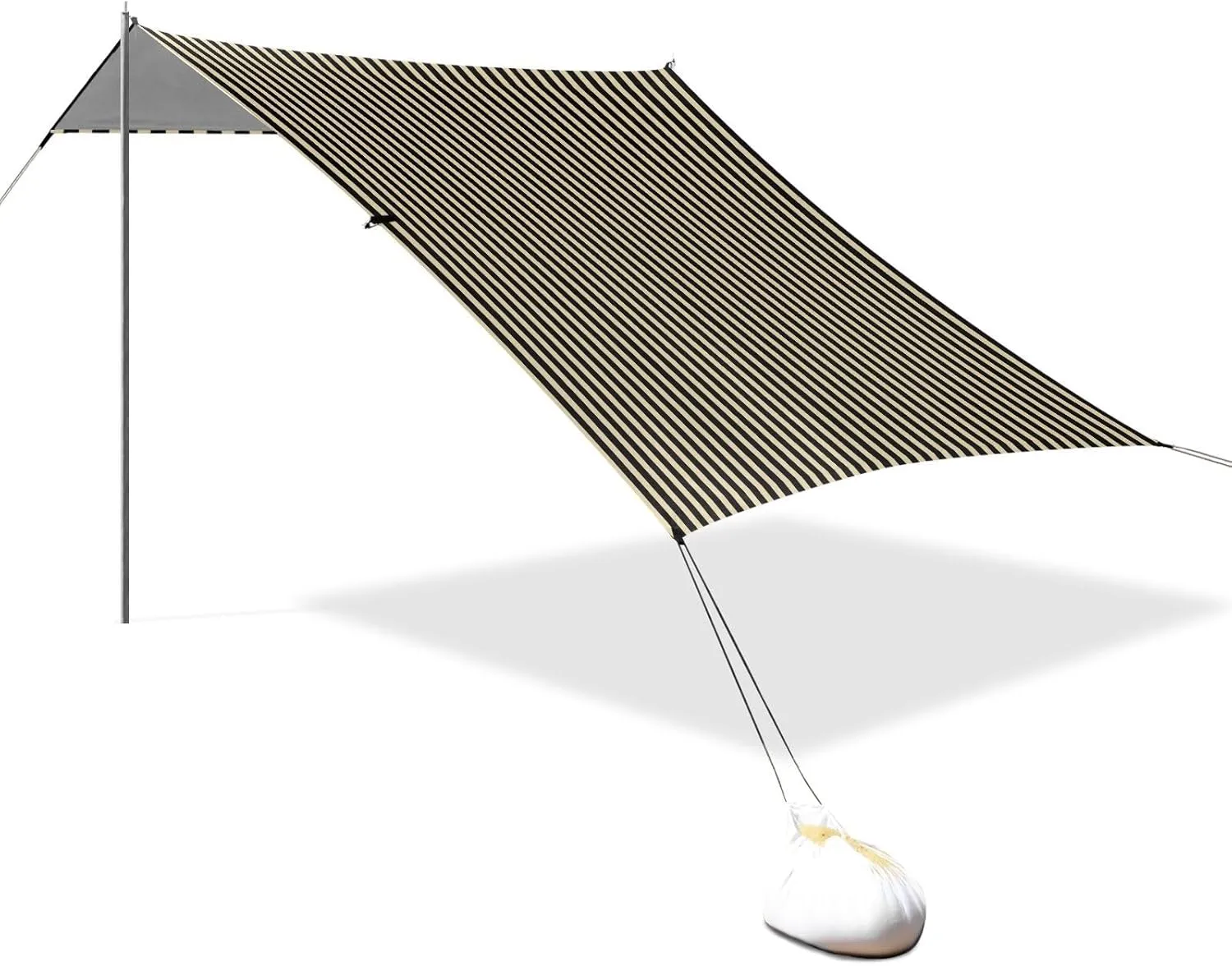 Stripes Khaki Black Beach Tent Sun Shelter Set, UPF50  UV Protection 10.5 x 9.19 FT Camping Shade Canopy with Sandbags, Sand Anchors, Carrying Bag, and Others
