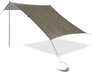 Stripes Khaki Black Beach Tent Sun Shelter Set, UPF50  UV Protection 10.5 x 9.19 FT Camping Shade Canopy with Sandbags, Sand Anchors, Carrying Bag, and Others