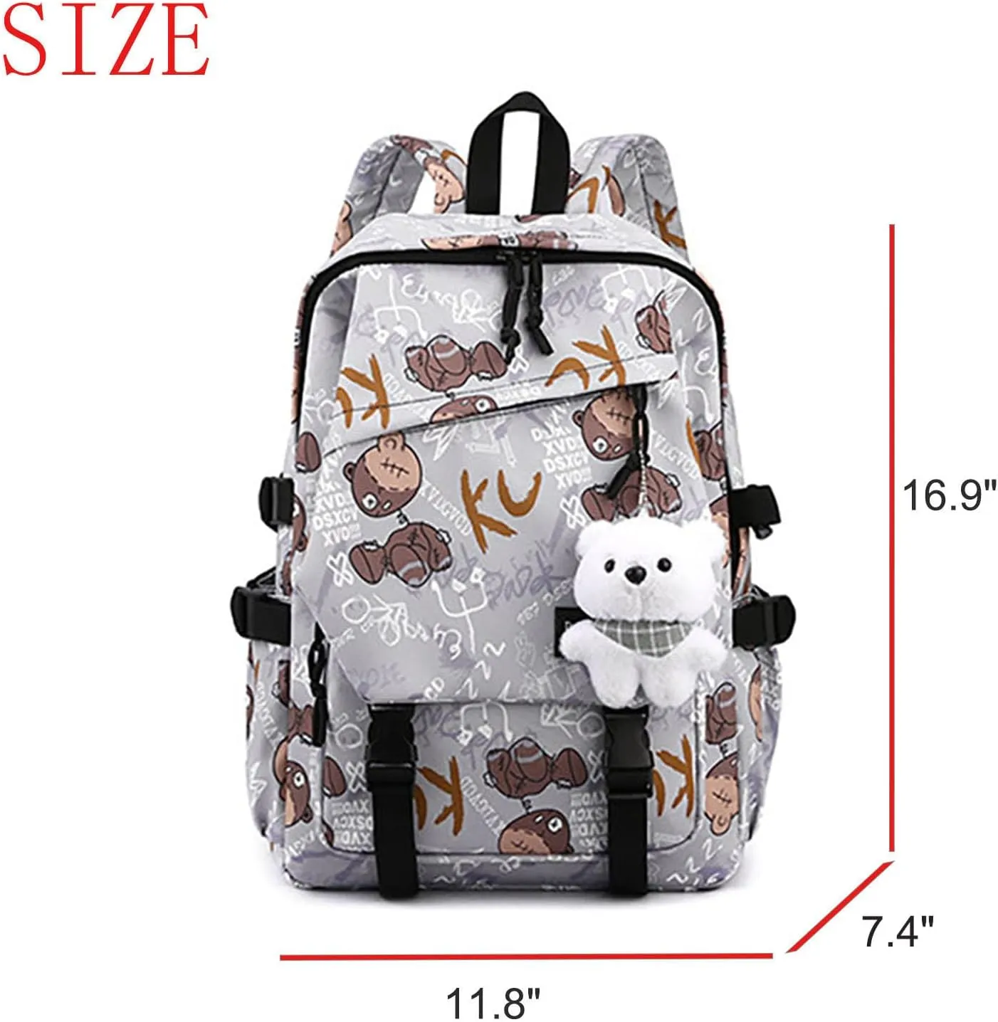 Stylish Casual Graffiti Print Lightweight Large Capacity College Travel Backpack Daypack for Women Men (Grey)