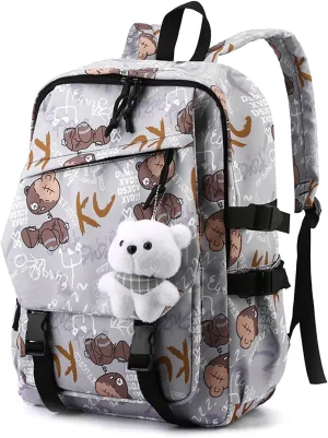 Stylish Casual Graffiti Print Lightweight Large Capacity College Travel Backpack Daypack for Women Men (Grey)