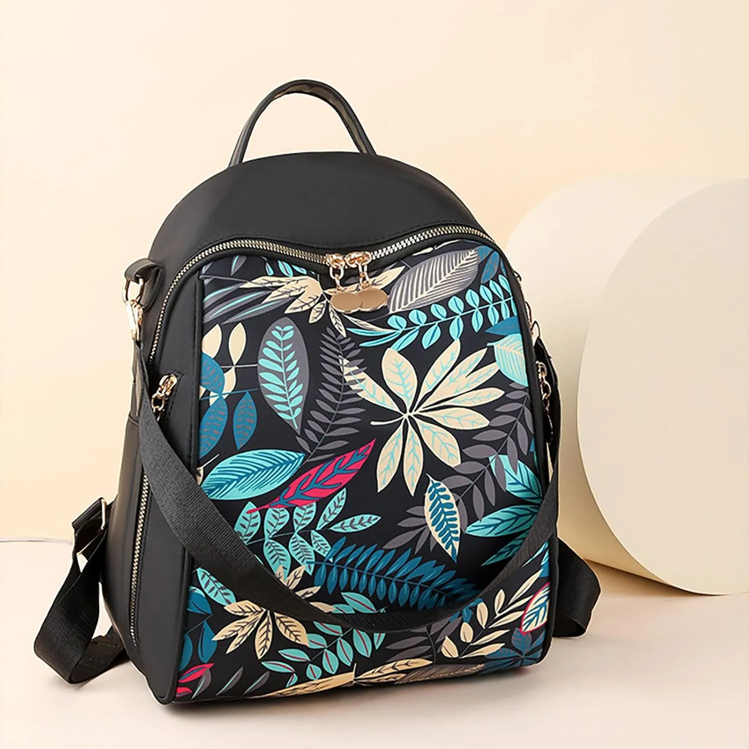 Stylish Casual Print College Work Backpack Shoulder Bag Outdoor Travel Backpack with Anti Theft Pocket Daypack (Blue Leaf)