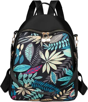 Stylish Casual Print College Work Backpack Shoulder Bag Outdoor Travel Backpack with Anti Theft Pocket Daypack (Blue Leaf)