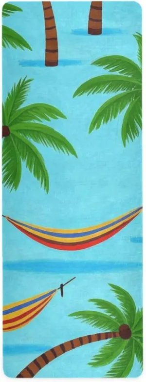 Summer Blue Coconut Tree Hammock folding yoga mat travel for home gym printed, non slip, hot yoga towel non slip and bag tapete para ejercicio 71x26 inches