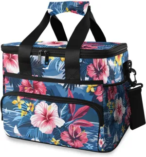 Summer Vibes Tropical Flower Cooler Bag Insulated Cooler Soft Sided Cooler 24 Can Portable Picnic Bag Large Leakproof Lunch Bag Box for Beach Grocery Camping Travel Car Men Women