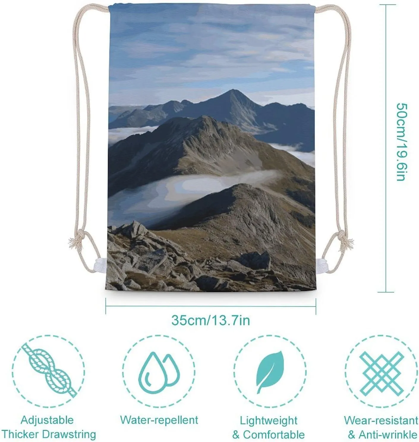 Summits And Ridges Drawstring Backpack Lightweight Canvas Gym Bags for Men Women, Sports, Beach, Travel 35x50cm
