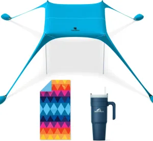 SUN NINJA Beach Tent Bundle with Beach Towel and 40oz Insulated Tumbler - UPF 50  Sun Protection, Sand-Free, Quick-Drying, Easy Setup & Portable for Family Beach Day