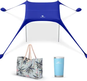 SUN NINJA Beach Tent Bundle with XL Beach Bag, 20oz Tumbler, UPF 50  Sun Shelter, Water-Resistant Tote, Insulated Tumbler for Cold Drinks, Easy Setup & Portable, Complete Beach Day Set