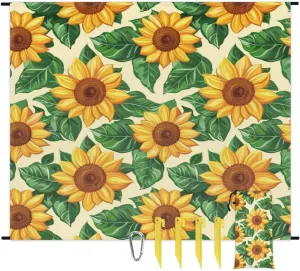 Sunflower Beach Blanket, Sandproof Beach Mat, Adults Waterproof Quick Drying Sand Free Mat with 4 x Ground Spikes for Outdoor Travel Camping Hiking, Flower