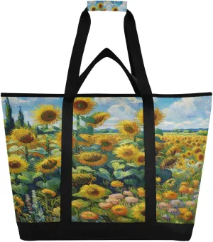 Sunflower Garden Reusable Insulated Lunchbox Cooler Bag, Leakproof Kitchen Grocery Bag Collapsible Portable Cooler Tote Bag for Picnic, Camping, Office, Travel