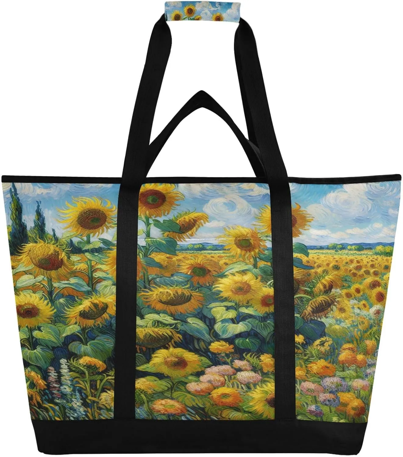 Sunflower Garden Reusable Insulated Lunchbox Cooler Bag, Leakproof Kitchen Grocery Bag Collapsible Portable Cooler Tote Bag for Picnic, Camping, Office, Travel