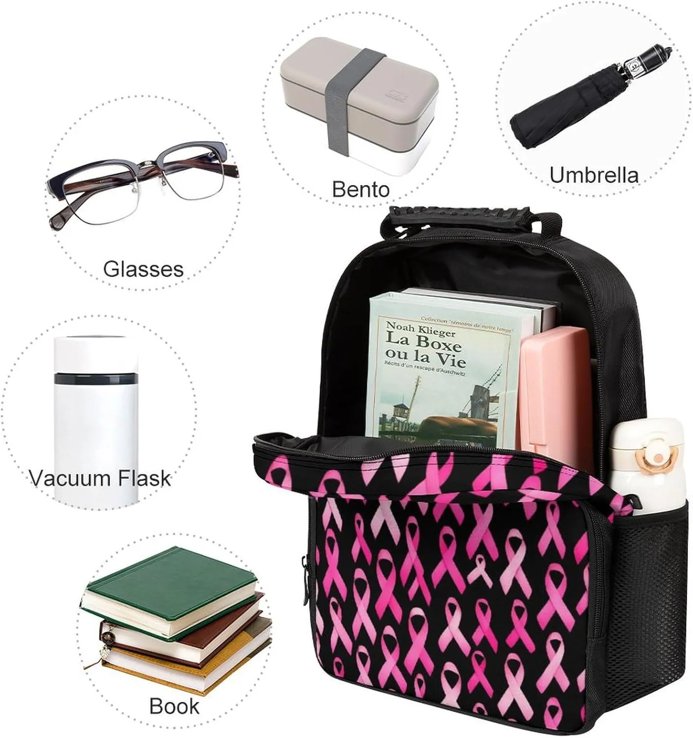Supdreamc Adults Lightweight Breast Cancer Awareness Ribbons Pink Rucksacks Large Capacity Bookbag With Adjustable Shoulder Straps for Trekking Outdoors Bicycle