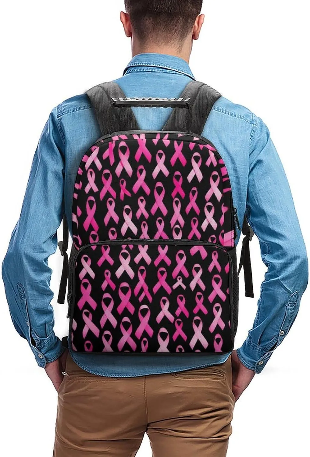 Supdreamc Adults Lightweight Breast Cancer Awareness Ribbons Pink Rucksacks Large Capacity Bookbag With Adjustable Shoulder Straps for Trekking Outdoors Bicycle