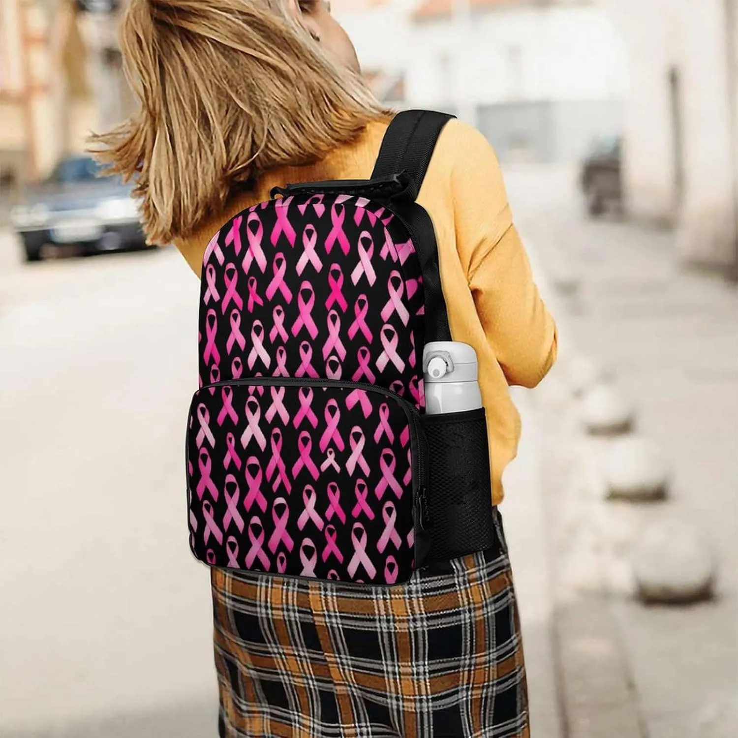 Supdreamc Adults Lightweight Breast Cancer Awareness Ribbons Pink Rucksacks Large Capacity Bookbag With Adjustable Shoulder Straps for Trekking Outdoors Bicycle
