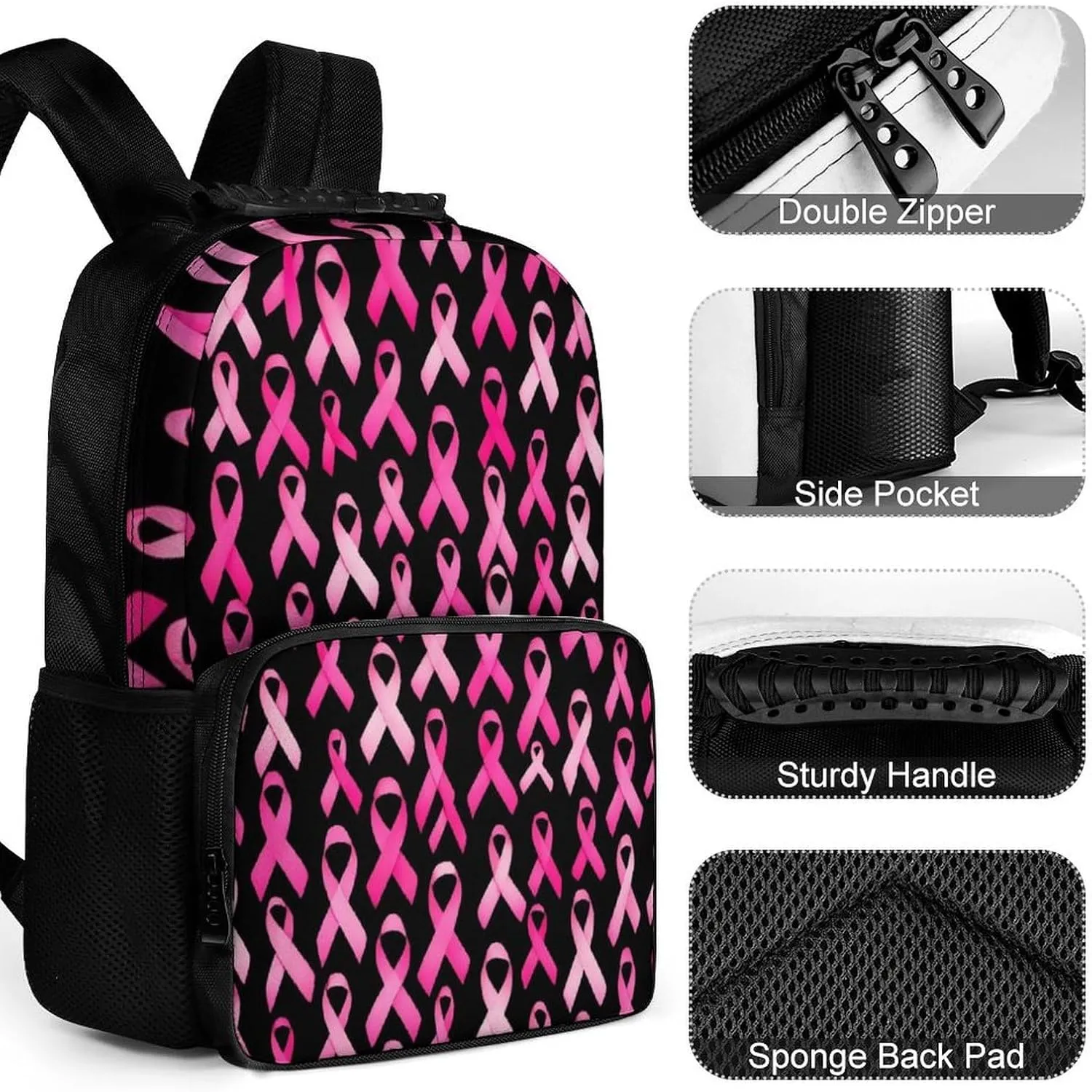 Supdreamc Adults Lightweight Breast Cancer Awareness Ribbons Pink Rucksacks Large Capacity Bookbag With Adjustable Shoulder Straps for Trekking Outdoors Bicycle