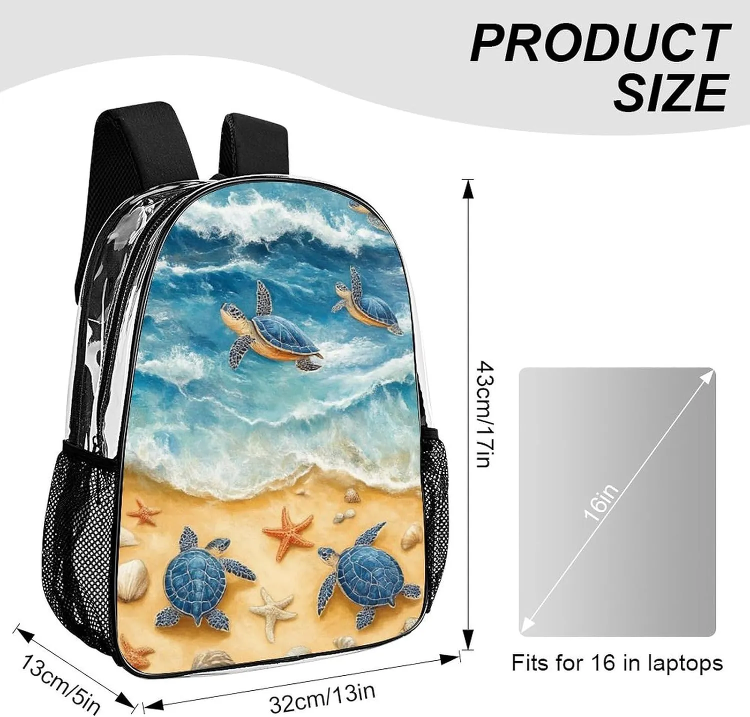 Supdreamc Lightweight Rucksacks for Climbing Outdoors Walking Cycling - Large Capacity Transparent Multipurpose Carry On Bag, Beach Turtles Camping Outdoor Backpack
