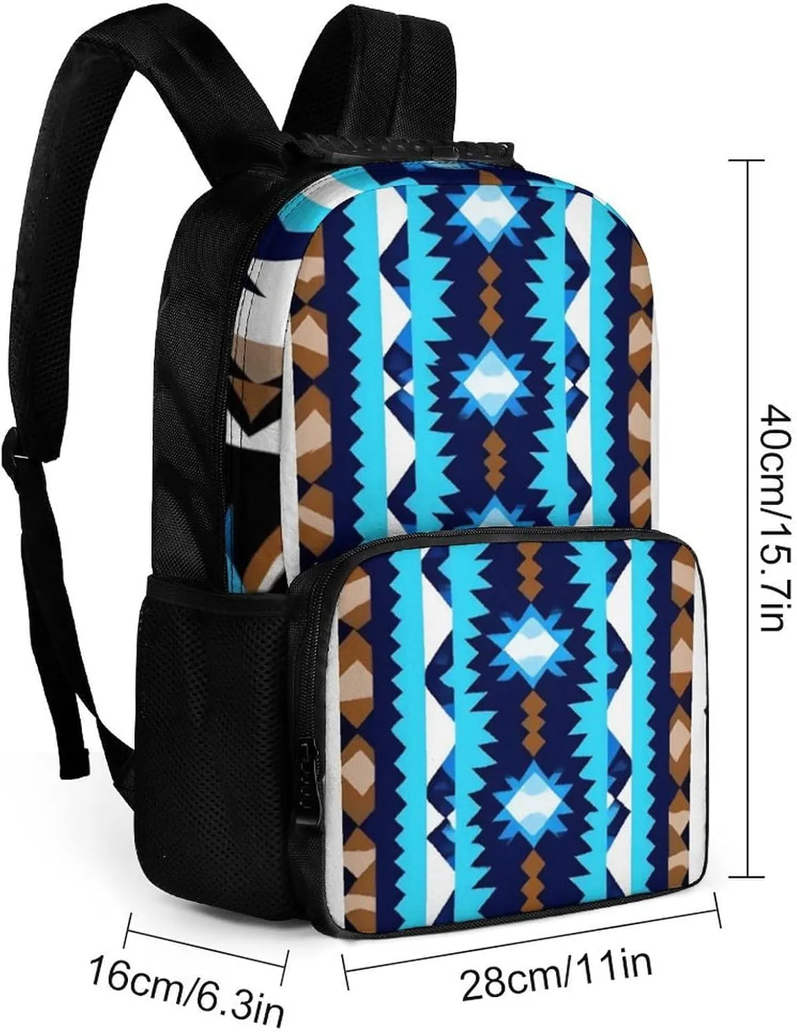 Supdreamc Men Women Lightweight Blue Geometric Tribal Navajo Aztec Ethnic Daypack Bookbag Big Capacity Carry On Bag With Side Pockets for Camping Travel Bicycle