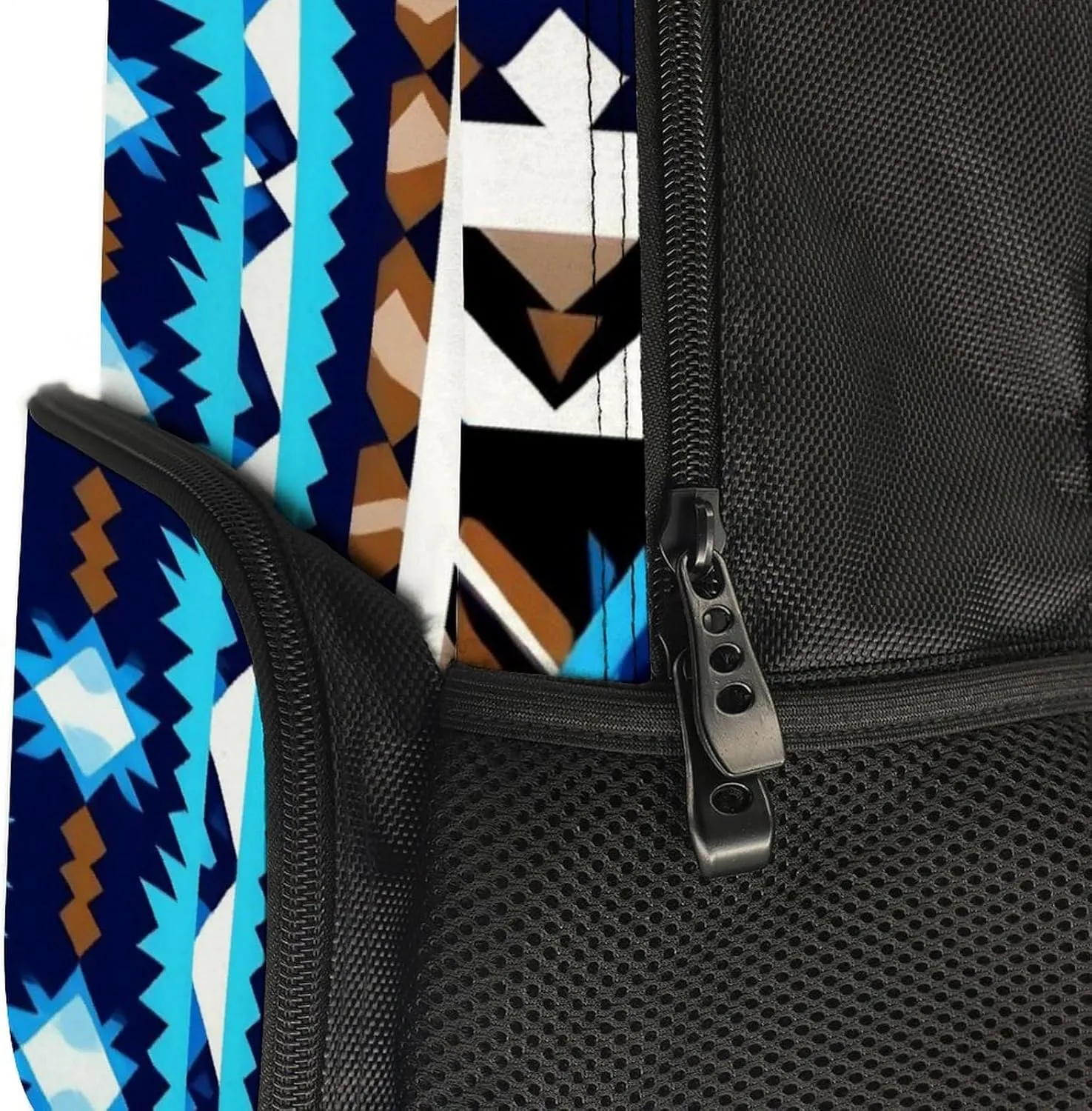 Supdreamc Men Women Lightweight Blue Geometric Tribal Navajo Aztec Ethnic Daypack Bookbag Big Capacity Carry On Bag With Side Pockets for Camping Travel Bicycle