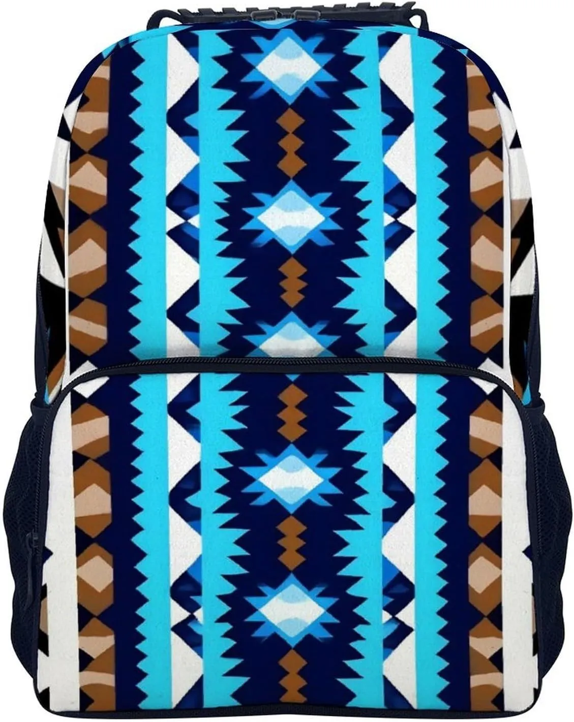 Supdreamc Men Women Lightweight Blue Geometric Tribal Navajo Aztec Ethnic Daypack Bookbag Big Capacity Carry On Bag With Side Pockets for Camping Travel Bicycle