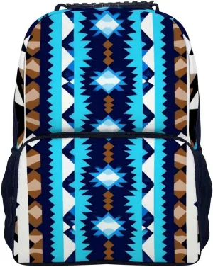 Supdreamc Men Women Lightweight Blue Geometric Tribal Navajo Aztec Ethnic Daypack Bookbag Big Capacity Carry On Bag With Side Pockets for Camping Travel Bicycle