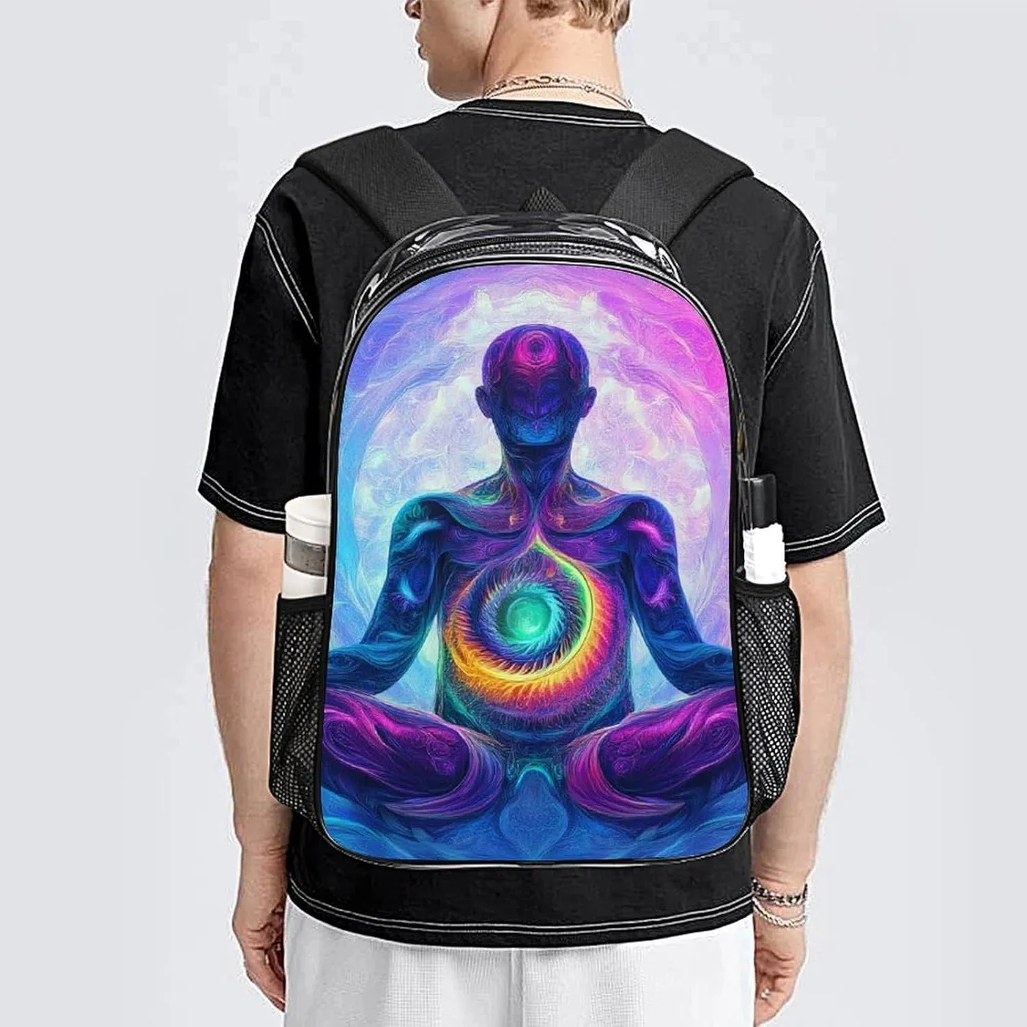 Supdreamc Men Women Lightweight Meditation Rainbow Spiral Art Backpack Large Capacity Carry On Bag Transparent Bag for Sports Work Walking Cycling