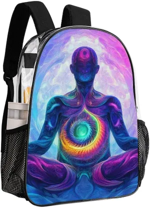 Supdreamc Men Women Lightweight Meditation Rainbow Spiral Art Backpack Large Capacity Carry On Bag Transparent Bag for Sports Work Walking Cycling