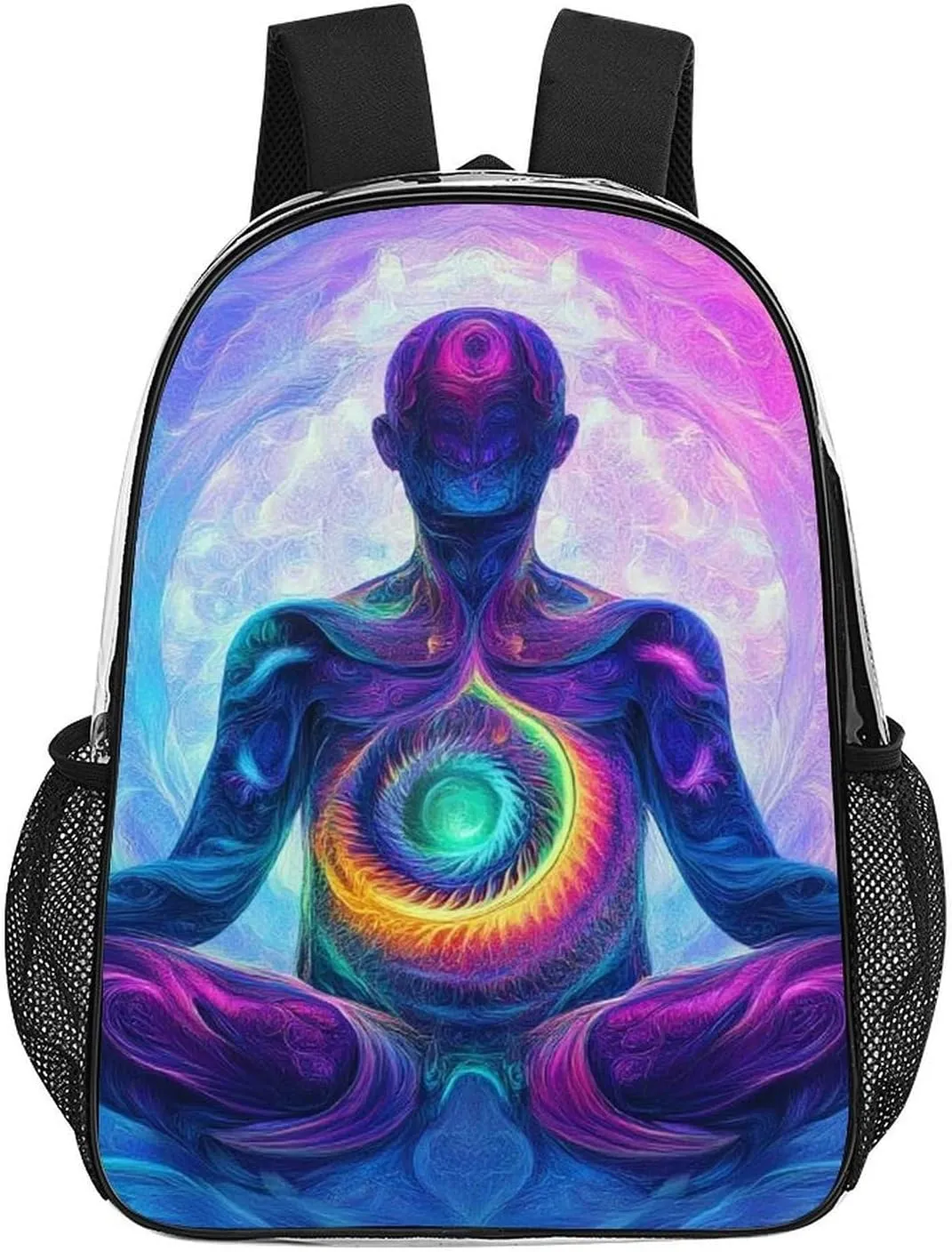 Supdreamc Men Women Lightweight Meditation Rainbow Spiral Art Backpack Large Capacity Carry On Bag Transparent Bag for Sports Work Walking Cycling