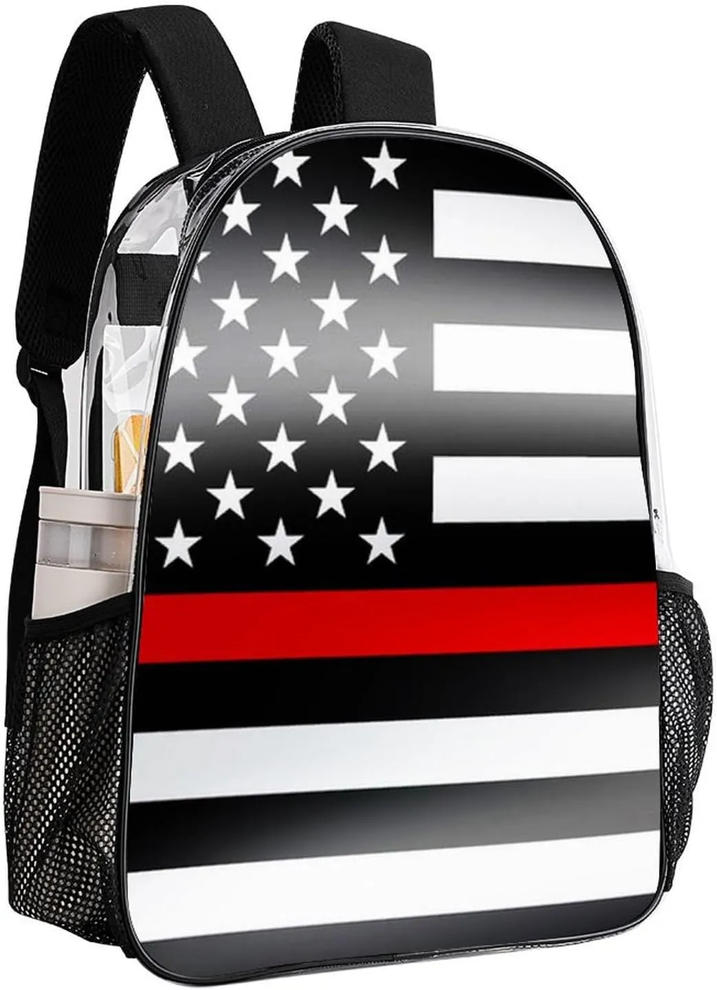 Supdreamc Men Women Lightweight Modernamerican Thin Red Line Flag Casual Daypack Big Capacity Bookbag Transparent Bag for Gym Travel Walking Cycling