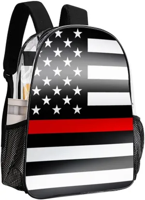 Supdreamc Men Women Lightweight Modernamerican Thin Red Line Flag Casual Daypack Big Capacity Bookbag Transparent Bag for Gym Travel Walking Cycling
