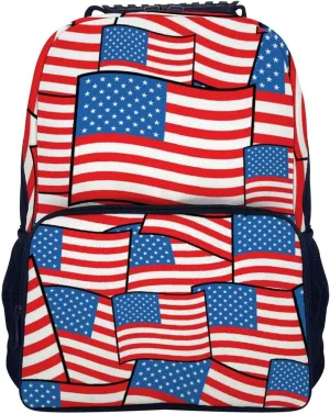 Supdreamc Men Women Polyester American Flags Daypack Big Capacity Shoulder Bag With Smooth Zippers for Hiking Work Walking Cycling