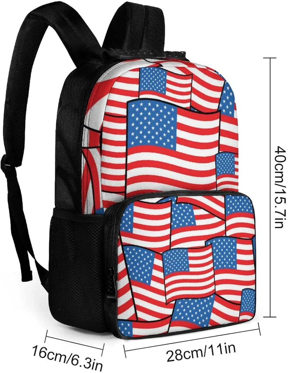 Supdreamc Men Women Polyester American Flags Daypack Big Capacity Shoulder Bag With Smooth Zippers for Hiking Work Walking Cycling