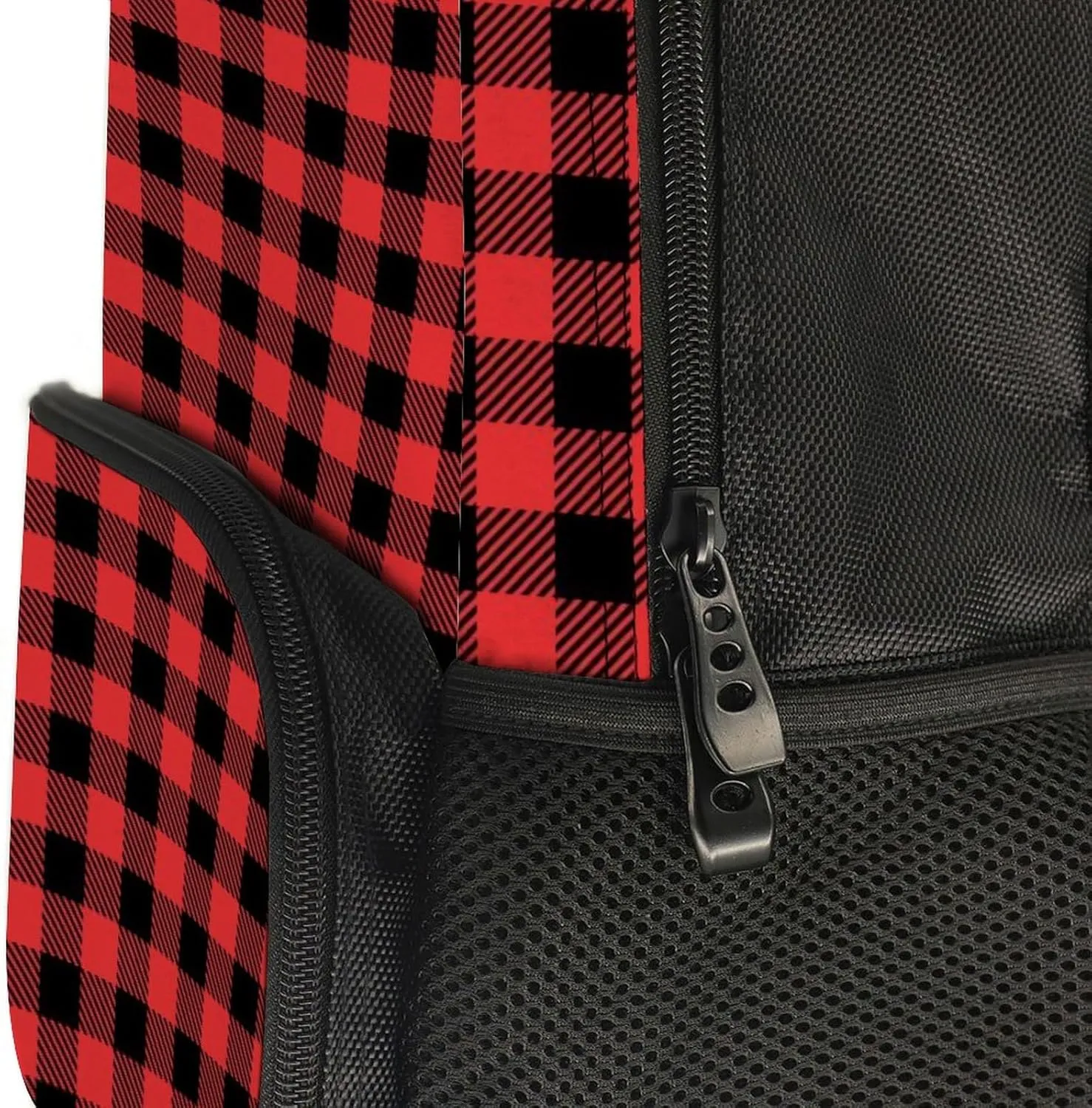 Supdreamc Men Women Polyester Christmas Tartan Red Black Buffalo Check Plaid Daypack Backpack Large Capacity Carry On Bag With Smooth Zippers for Hiking Picnic Walking Cycling
