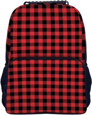 Supdreamc Men Women Polyester Christmas Tartan Red Black Buffalo Check Plaid Daypack Backpack Large Capacity Carry On Bag With Smooth Zippers for Hiking Picnic Walking Cycling