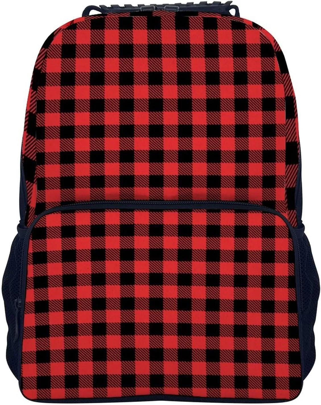 Supdreamc Men Women Polyester Christmas Tartan Red Black Buffalo Check Plaid Daypack Backpack Large Capacity Carry On Bag With Smooth Zippers for Hiking Picnic Walking Cycling