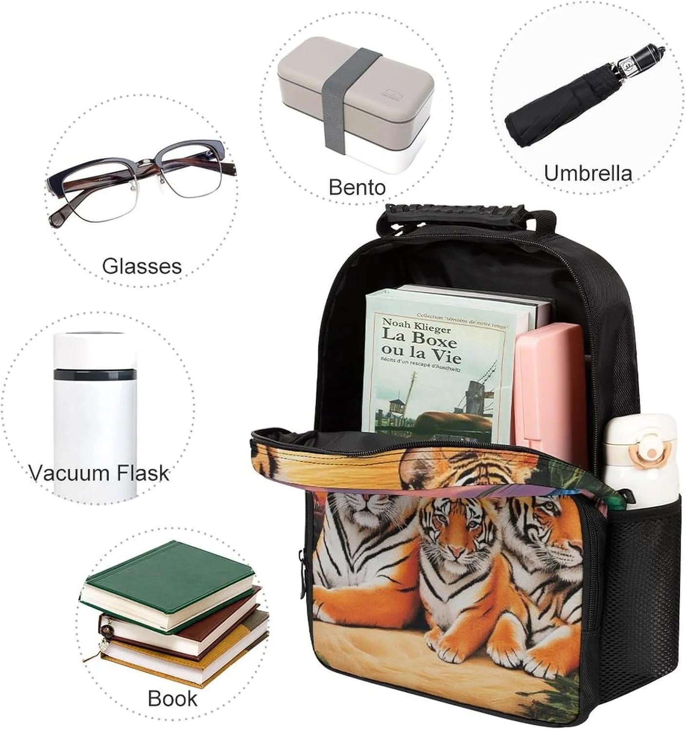 Supdreamc Men Women Polyester Tropical Tiger Animal World King Art Casual Daypack Large Capacity Carry On Bag With Adjustable Shoulder Straps for Camping Work Running
